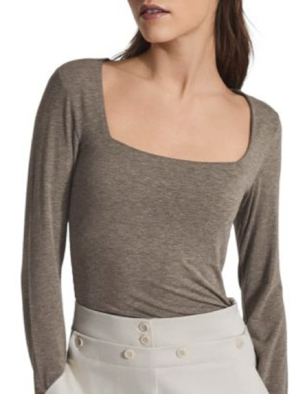 Reiss Bea Square Neck Wool Jersey Long Sleeve Lightweight Sweater Knit Top M